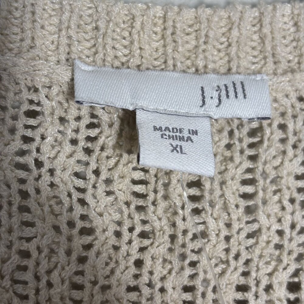 J.Jill Womens Fringe-Hem Oatmeal Pullover Sweater XL Open-Knit Long-Sleeve - Picture 4 of 9
